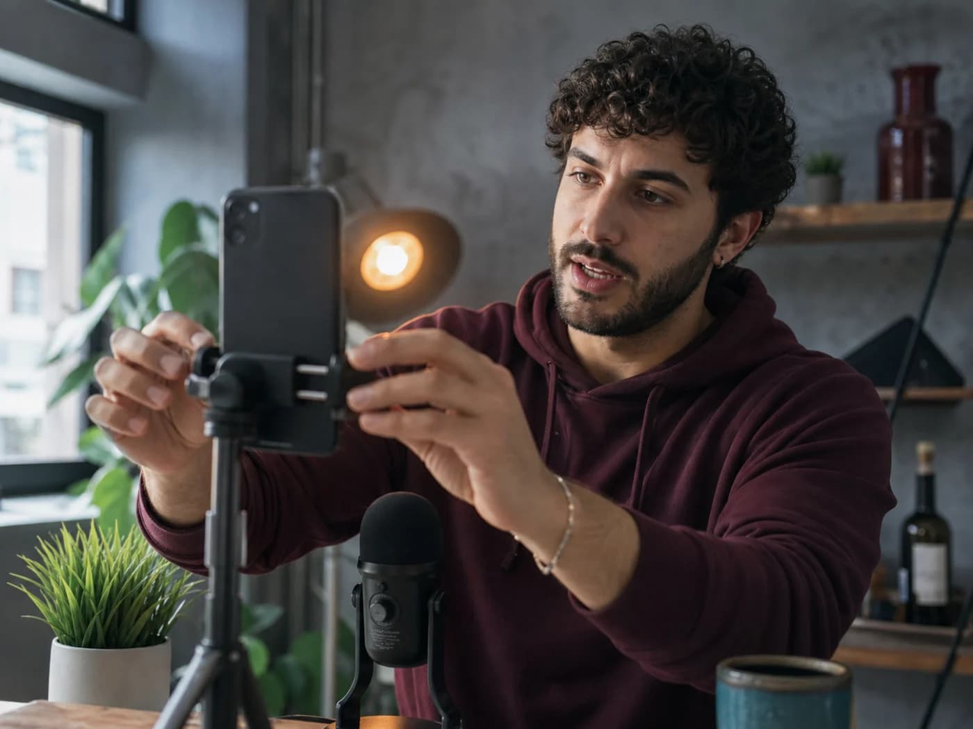 Short-form video creator building an AI voice for TikTok with a vertical editing timeline