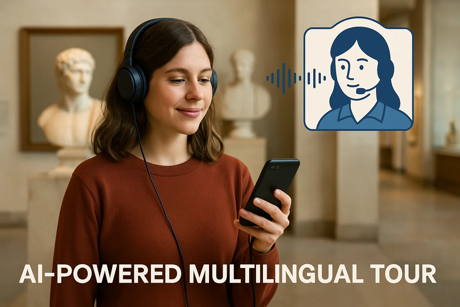 Museum visitors using AI-powered multilingual audio guides